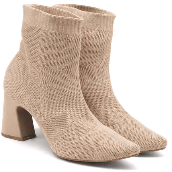 Bota Cano Baixo Salto Grosso Meia 184000 Nude