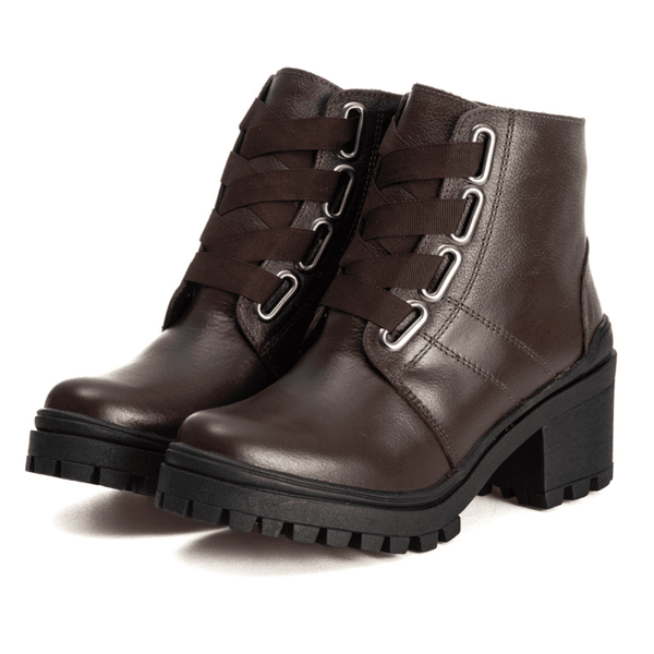 Bota Coturno Feminino Couro Legitimo Café - REF: 6744