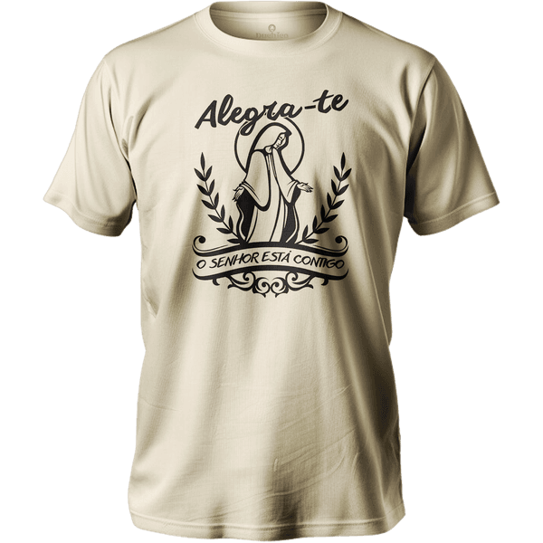 Camiseta 100% Algodão Masculino E Feminino Católica Frase Alegra-te Nossa Senhora