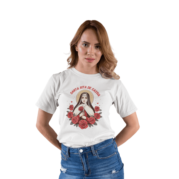 Camiseta De Algodão Feminino E Masculino Católica Santa Rita De Cássia