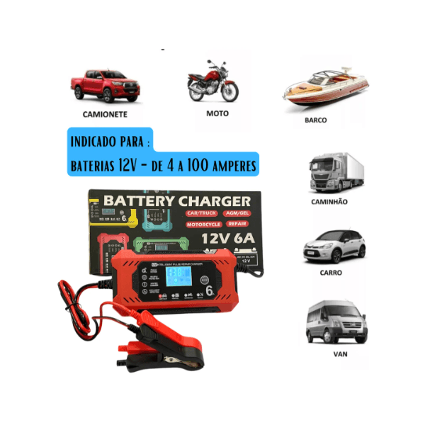 Carregador de Bateria Carro/Moto 12V 4-6A