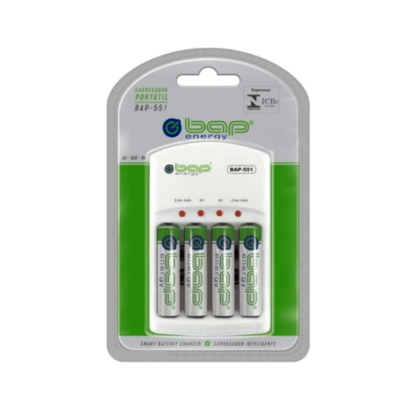 Carregador De Pilhas E Baterias Com 4 Pilhas AA BAP Energy