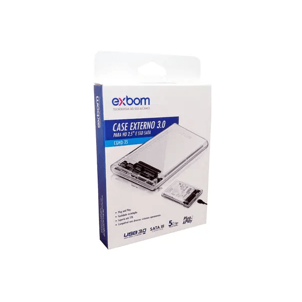 Case HD 2.5 e SSD SATA Notebook Externo 3.0 Exbom