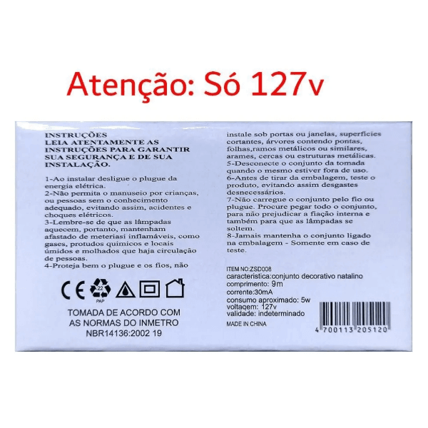 Pisca-Pisca 100 leds multifunção 9M 110V (Branco Frio)