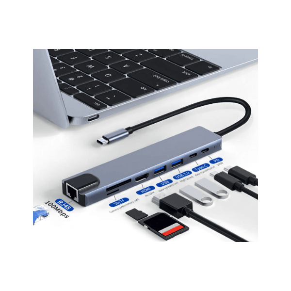 HUB USB Tipo-C 8 em 1 Lotus - LT-T801
