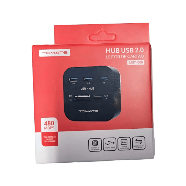 HUB USB 2.0 Leitor de Cartão 480Mbps MST-008 Tomate 