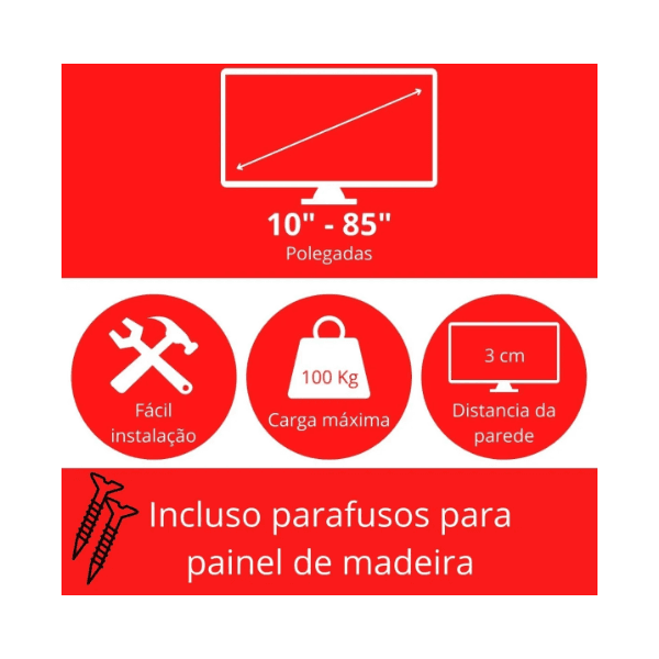Suporte para TV Universal Fixo Brasforma SBRU1758 10'' - 85''