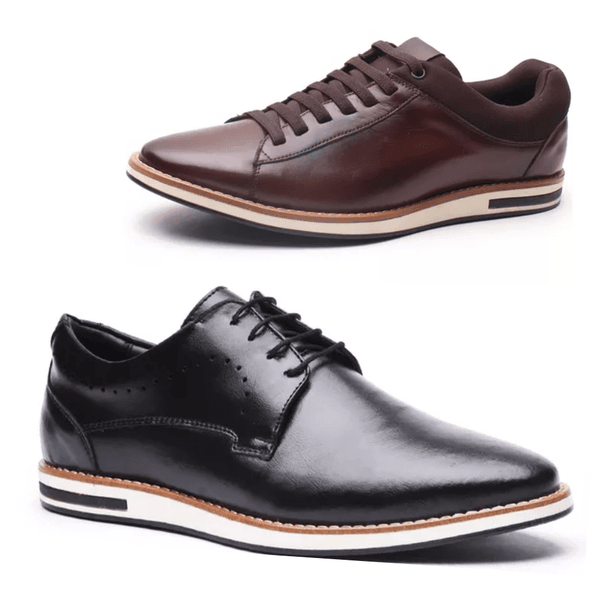 Kit 2 pares Sapatênis em Couro Legítimo ELT Preto e Mogno - 31036MOG-31006PT 