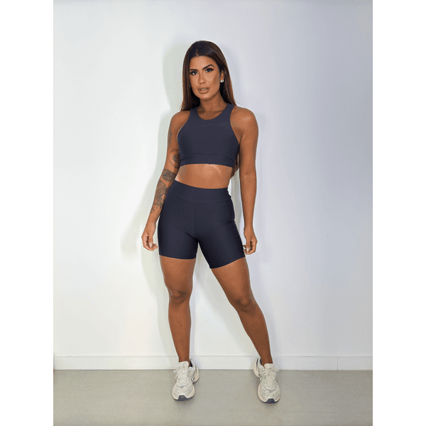 Conjunto Shorts Bolso Top Camiseta Preto