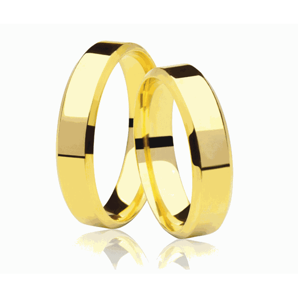 Alianças de casamento e noivado em ouro 18k 750 reta chanfrada 5 mm