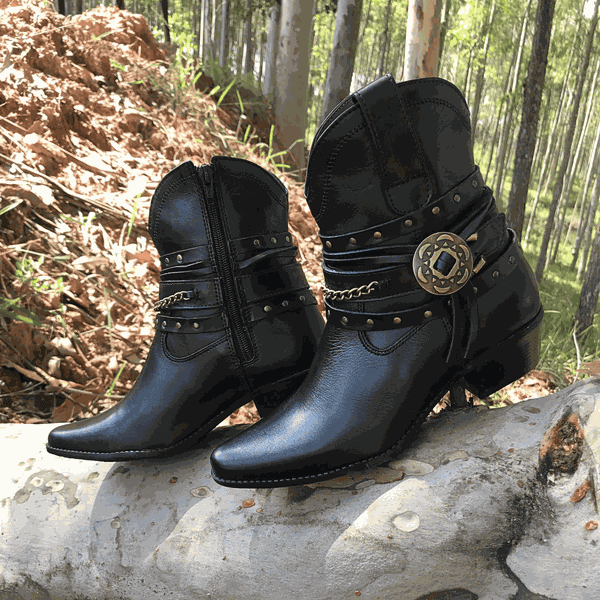 Bota Preta Bota Country Feminina Salto Baixo Bota Texana Country