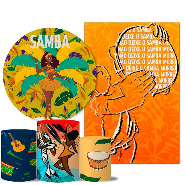 Kit Casado Veste Fácil Trio de Capas Cilindros + Painel Redondo + Painel Retangular Tema Roda de Samba