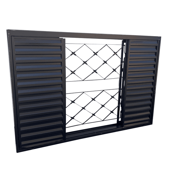 Veneziana De Aço Com Grade Xadrez Cinza Eterfran 150x100x12