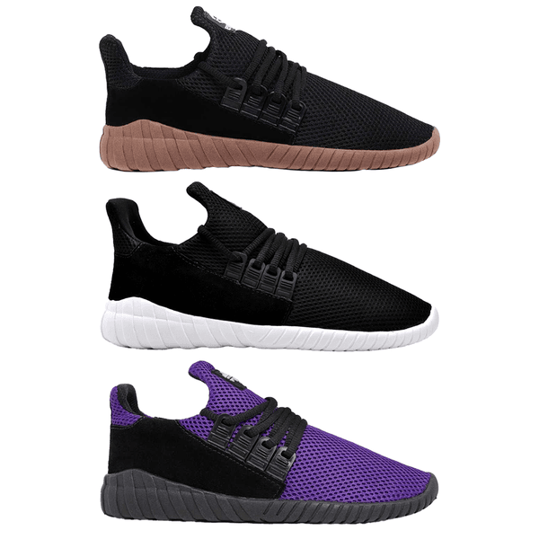 Kit 3 Pares de Tênis Kingston - Preto e Bege / Preto e Branco / Roxo