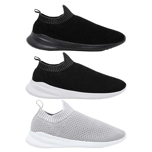 Kit 3 Pares de Tênis Meia - Preto / Preto e Branco / Cinza