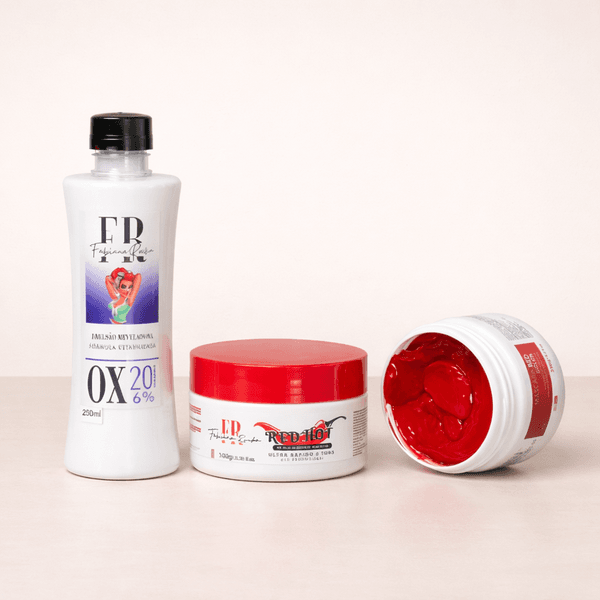 Kit Com 1 Pó Descolorante Vermelho Mini, 1 Água Oxigenada Mini E 1 Matizador - Kit Teste De Mechas by FR