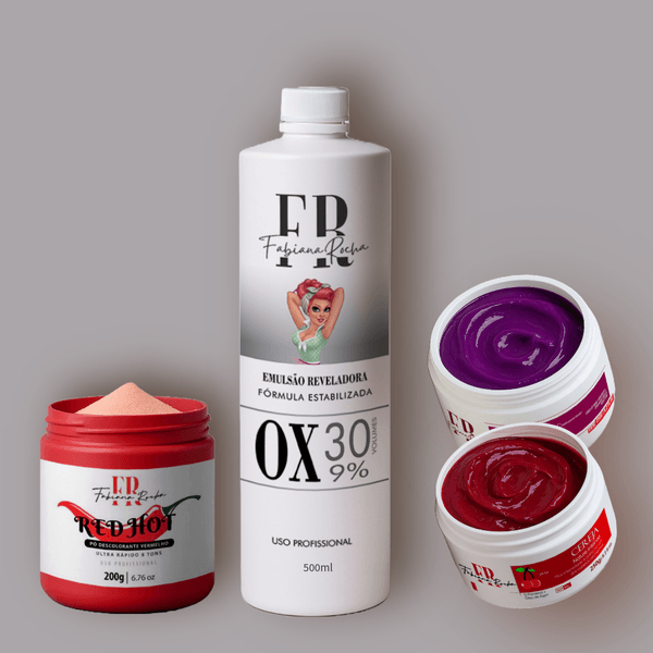 Kit Pó Descolorante Vermelho Com Água Oxigenada E 2 Máscaras Matizadoras - Primeiro Vermelho By Fr
