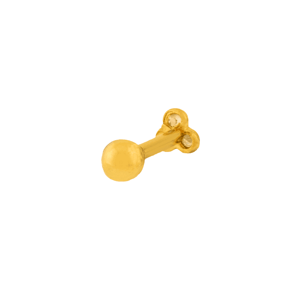 Piercing De Orelha Ou Tragus De Ouro 18k Bolinha e Três Zircônia