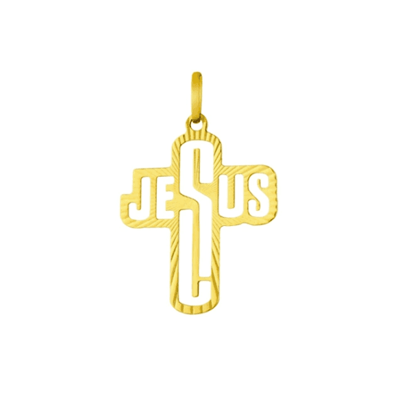 Pingente De Ouro 18k Cruz Vazado Com Nome Jesus Médio 