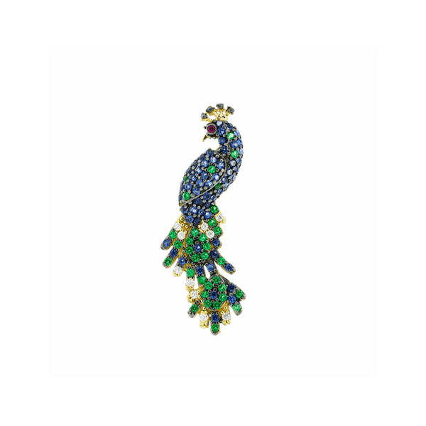 Pingente De Ouro 18k Pavão Cravejado De Zircônias
