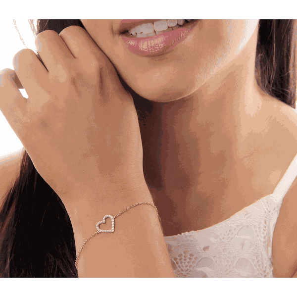 Pulseira De Ouro 18k Elo Português com Coração com Zircônia 