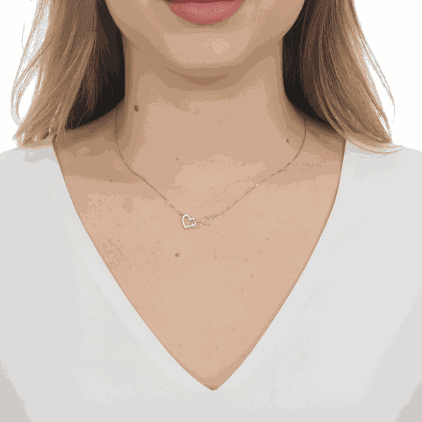 Corrente De Ouro 18k Veneziana De 0,5mm Com 45cm Com Pingente Coração e Infinito 