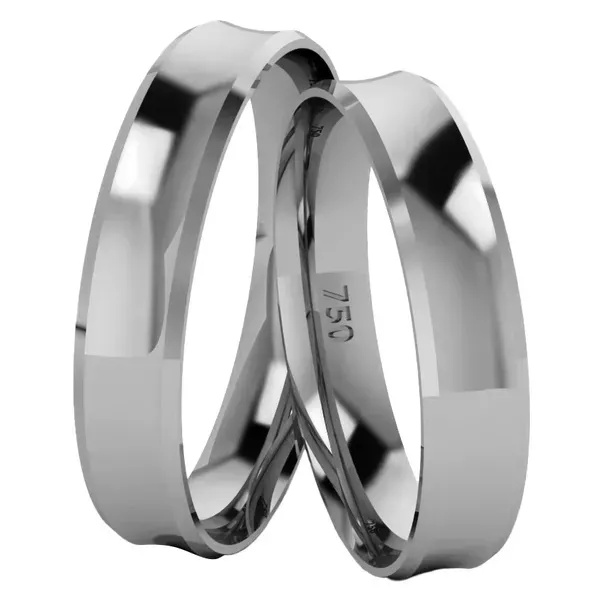 Par De Aliança Em Ouro Branco 18k Côncavo Com 4,0mm