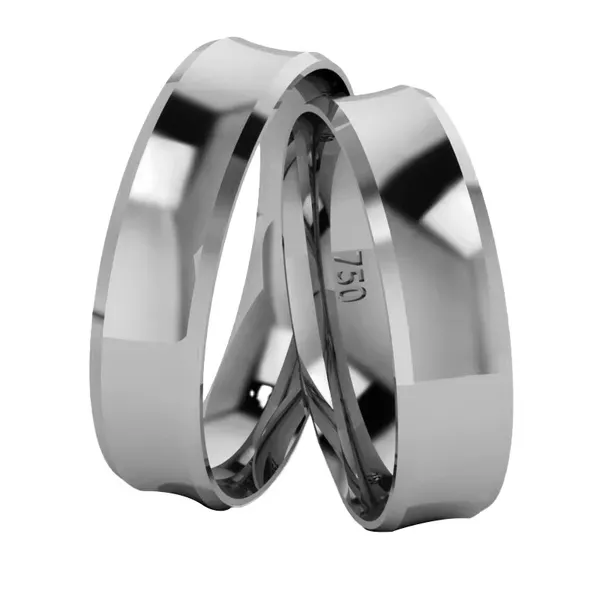 Par De Aliança Em Ouro Branco 18k Côncavo Com 5,0mm