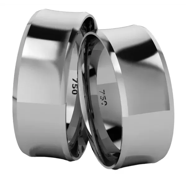 Par De Aliança Em Ouro Branco 18k Côncavo Com 7,0mm