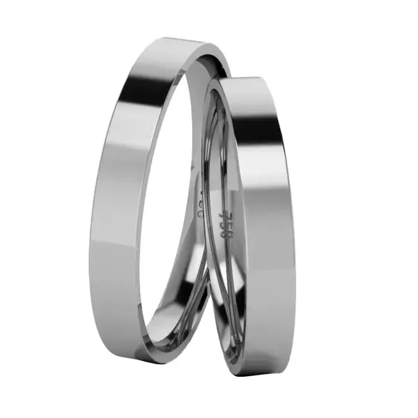 Par De Aliança Em Ouro Branco 18k Quadrada Com 3,0mm