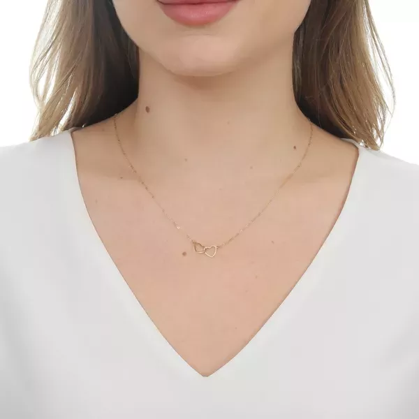 Corrente De Ouro 18k Elo Americano De 45cm Com Coração Entrelaçado 