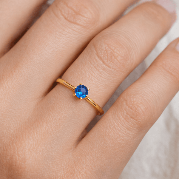 Anel De Ouro 18k Com Zircônia Azul