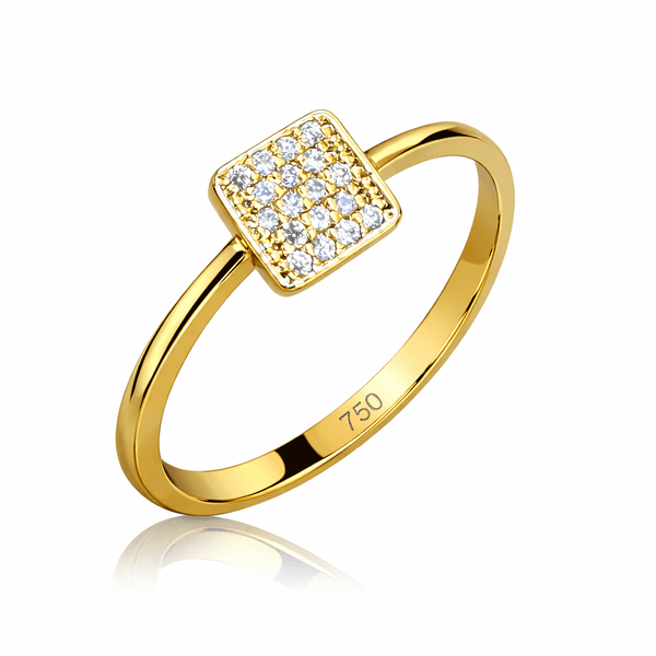 Anel De Ouro 18k Quadrado Com Zirconia