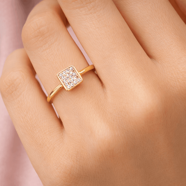 Anel De Ouro 18k Quadrado Com Zirconia