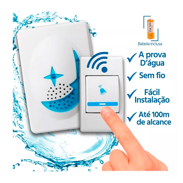 Campainha Sem Fio residencial inteligente eletrônica Wifi até 100 Metros wireless c/ vários toques bivolt plug play longo alcance resistente a água