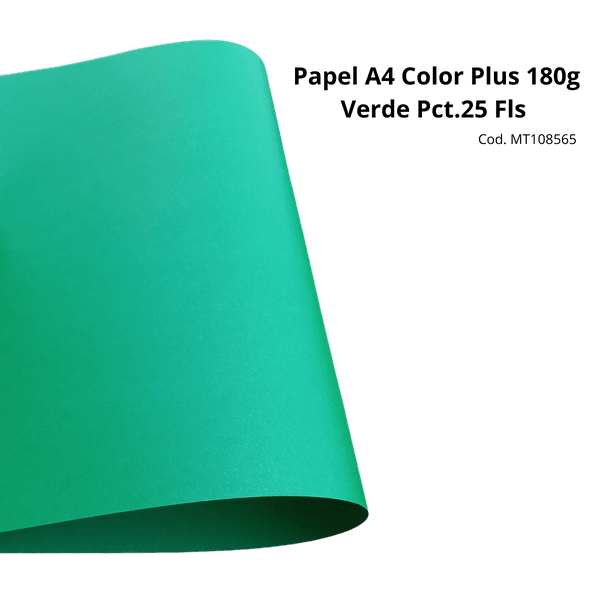 PAPEL A4 COLOR PLUS 180G VERDE PCT.25 FLS [CX.5PCT]