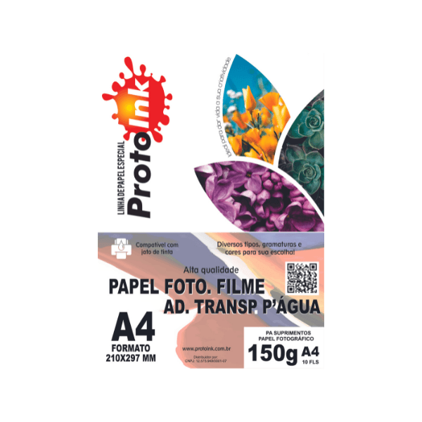 PAPEL FOTO A4 TRANSP. ADESIVO LEITOSO P D'ÁGUA 150G 10FLS PROTOINK