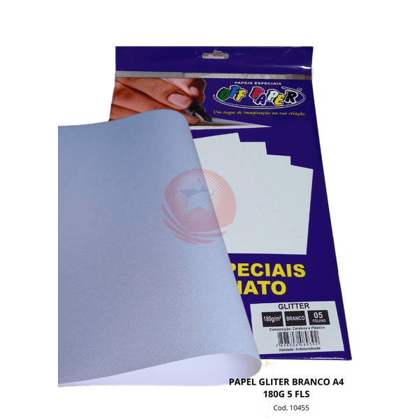 Papel Glitter Branco A4 180g 5 Fls