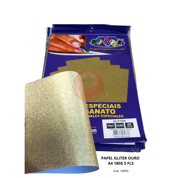 Papel Glitter Ouro A4 180g 5 Fls