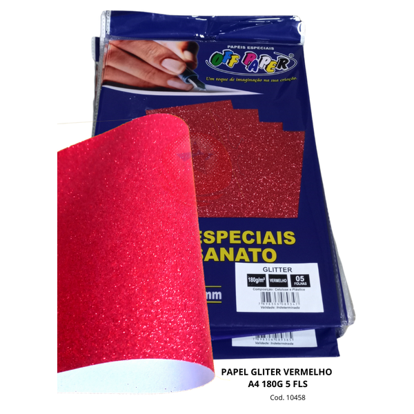 Papel Glitter Vermelho A4 180g 5 Fls