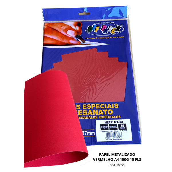 Papel Metalizado Vermelho A4 150g 15 Fls