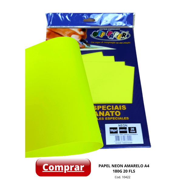 Papel Neon Amarelo A4 180g 20 Fls