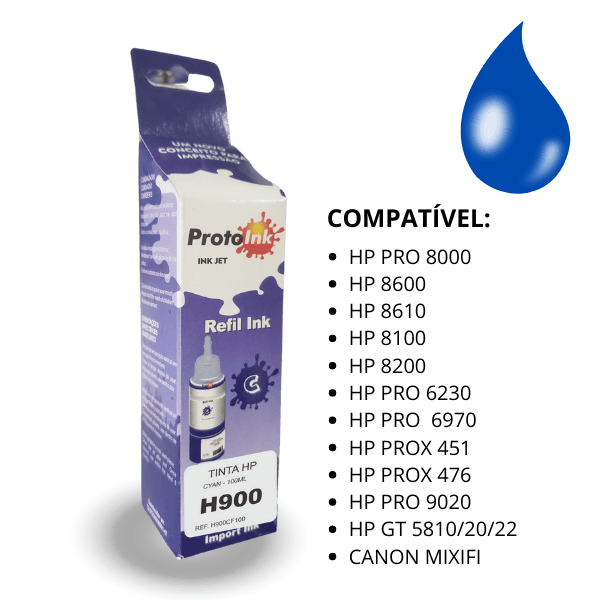 TINTA HP H900 CORANTE 100ml PROTOINK | COR: CYAN H900 | 100ML