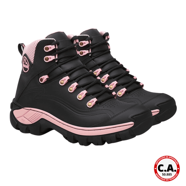 Bota Feminina Chicago -Preto /Rosa Coturno em Couro Legìtimo com C.A. 50.885 - Power Girl