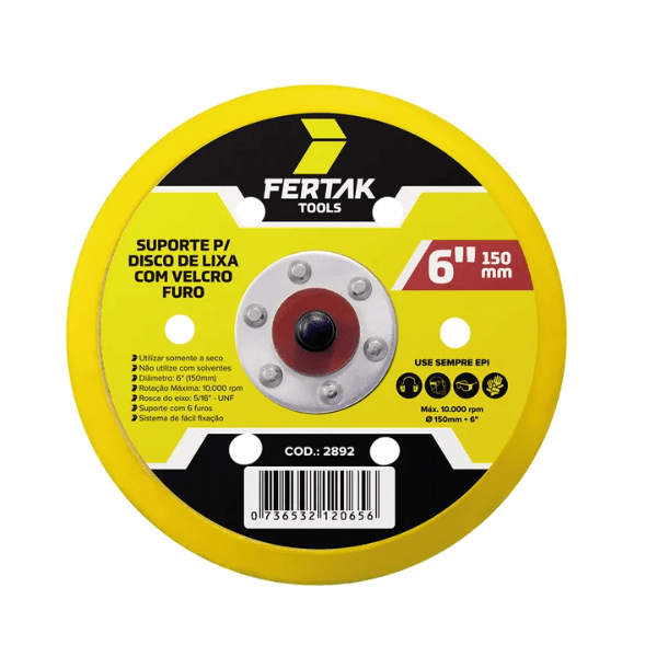 Base Suporte de Disco de lixa Ventilacao Rookit Velcro 6" (150MM) FertaK 2892