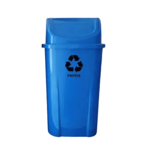 Lixeira Basculante 60L Azul Coleta Seletiva Com Adesivo Papeis LP 13983