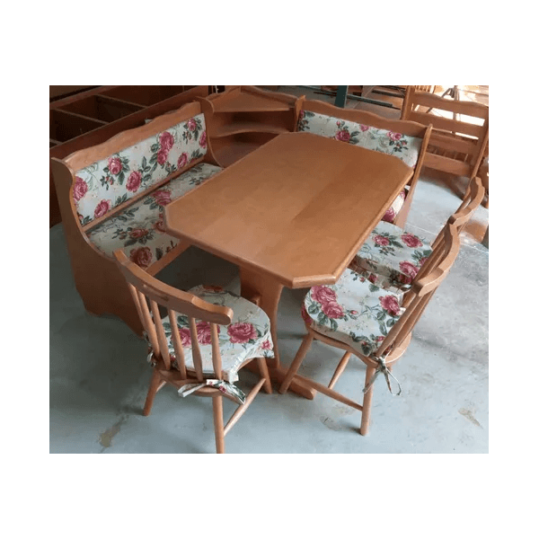 Conjunto Banco De Canto Alemão Ref.A 1,50 x 1,50 (03 Cadeiras) (Mesa 1,20 x 1,10) - Móveis de Gramado