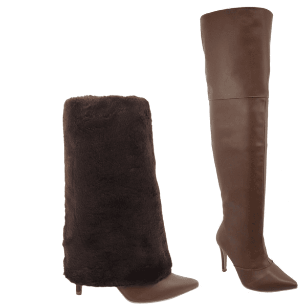 Bota Capa Over The Knee 2 Em 1 Napa Cacau Com Pelo 1724