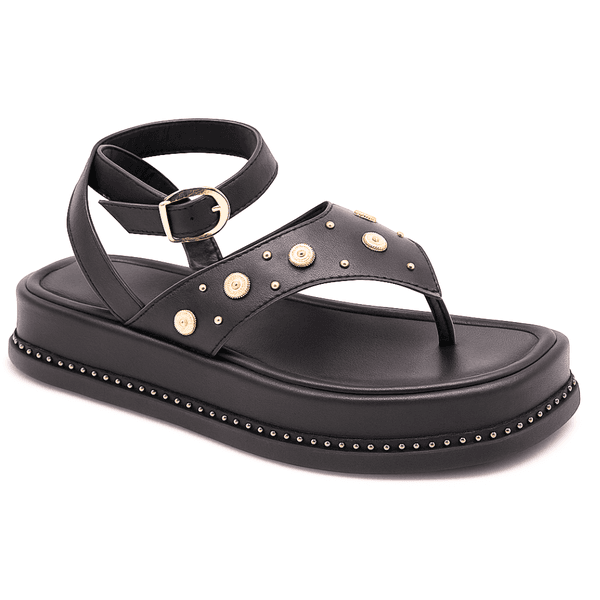 Sandália Flatform Feminina Papete Tiras Fivela 23402 Floter Preta