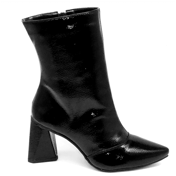 Bota Feminina Cano Médio 23026 Verniz Molhado Preta